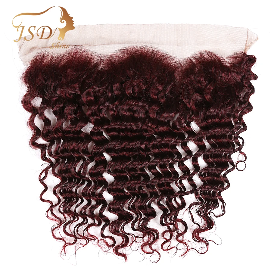 

JSDShine 99j Hair Ear to Ear Lace Frontal Closure 13X4 Free Part With Baby Hair Burgundy Brazilian Deep Wave Human Hair Non Remy