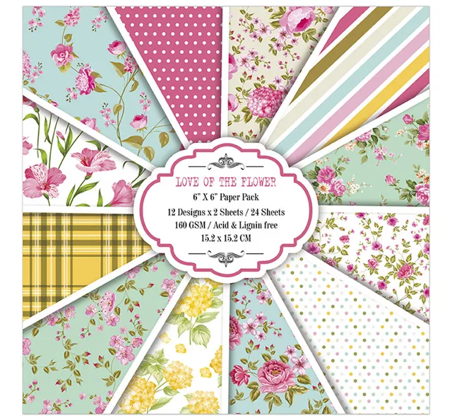 6 inch 24 sheets love of the flowers scrapbook paper origami paper pink flower scrapbook paper