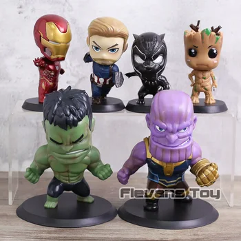 

Avengers Infinity War Bobble Head Dolls Thanos Iron Man Black Panther Hulk Captain America PVC Figures Models Car Decoration