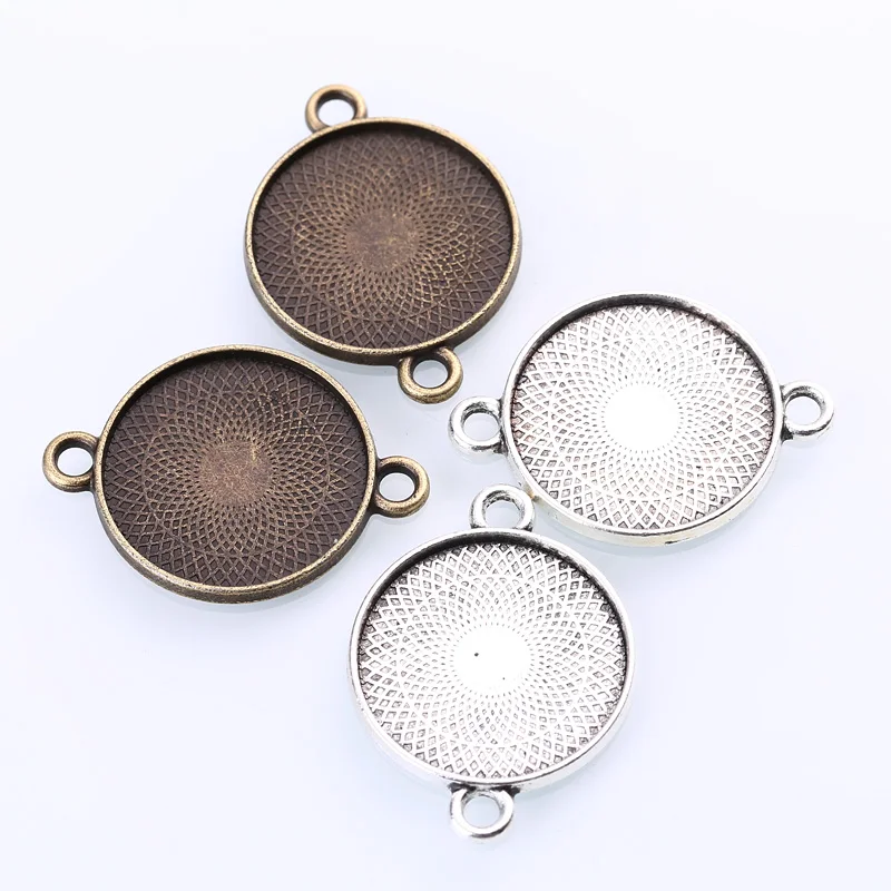 

22mm Round Pendant Cabochon Setting Connectors for Bracelets Vintage Zinc Alloy Jewelry Pendant Blanks Charms 20pcs/lot C8796
