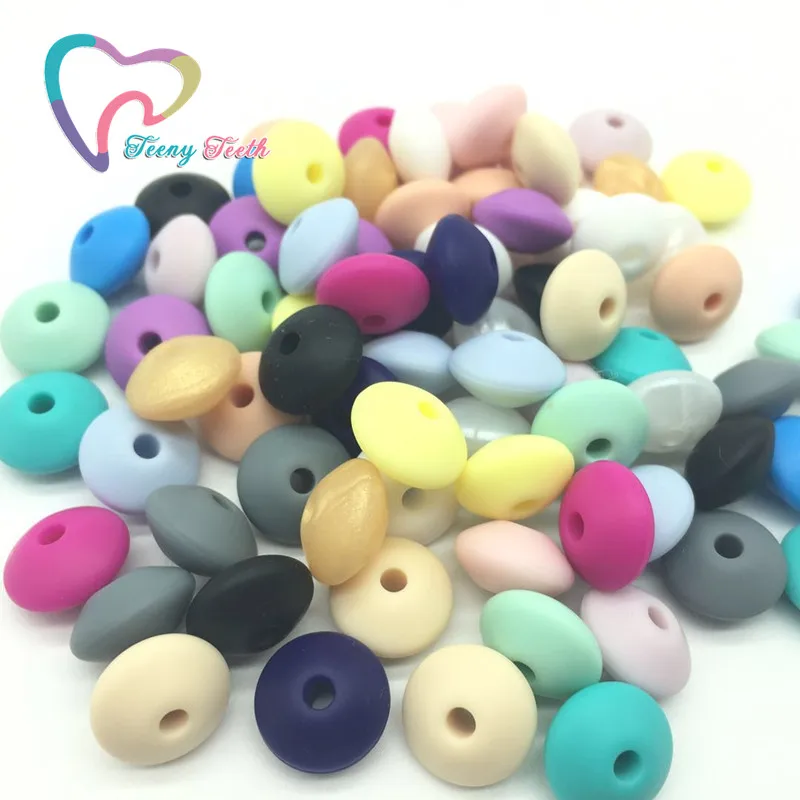 

Teeny Teeth 100 pcs Mixed Colors Lentil Beads Food grade chewing silicone beads for baby teething toys jewelry mommy DIY beads