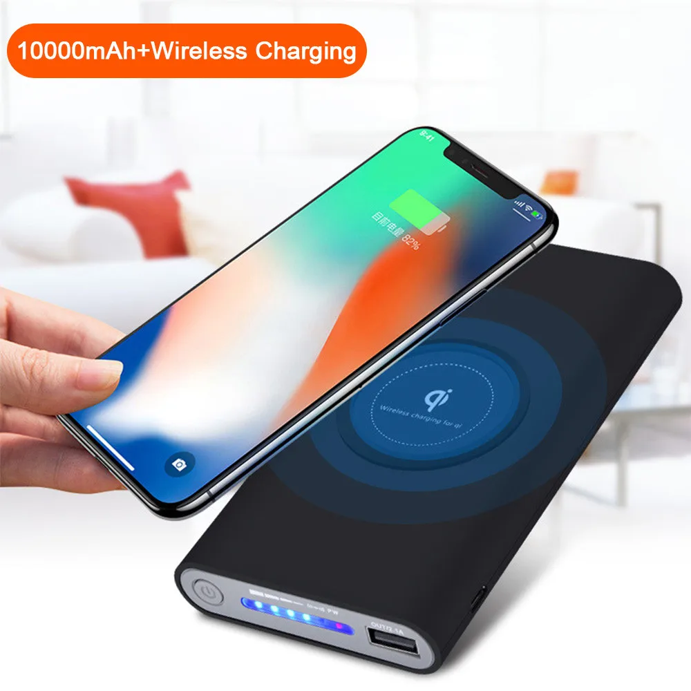Qi Wireless Charger 10000mAh Power Bank For iPhone X 8 Plus Samsung Note 8 S9 S8 Plus S7 Portable Powerbank Phone Charger Qi Wireless Charger 10000mAh Power Bank For iPhone X 8 Plus Samsung Note 8 S9 S8 Plus S7 Portable Powerbank Phone Charger