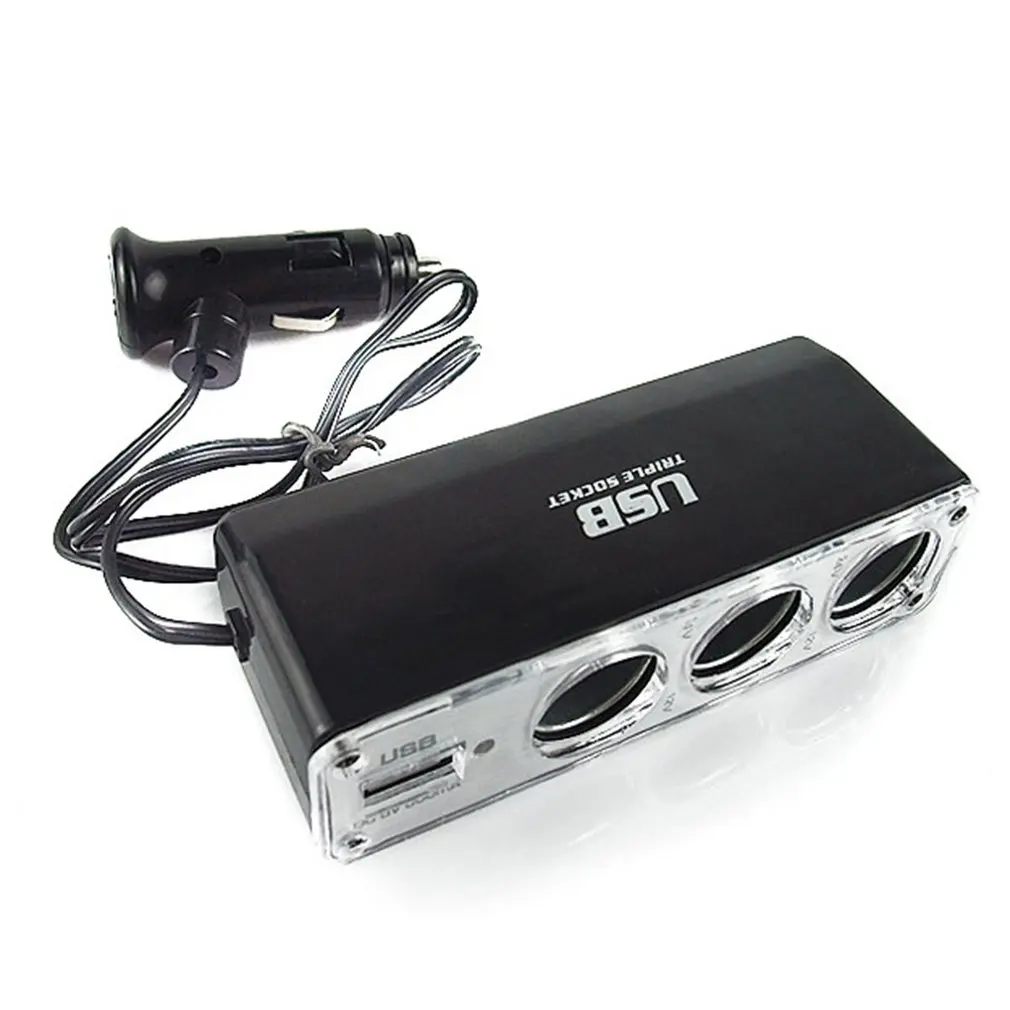 

Universal 2 Way Car Cigarette Lighter Socket Splitter Charger Power Adapter DC 12V/24V With USB LED Light Switch