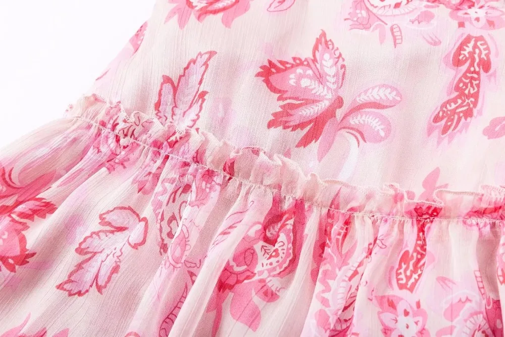 Tang Fashion Red Designer Runway Dress Women Hollow Out Ruffles Floral Print Chiffon Mini Dress Sexy Backless Deep V neck Summer Dress (8)