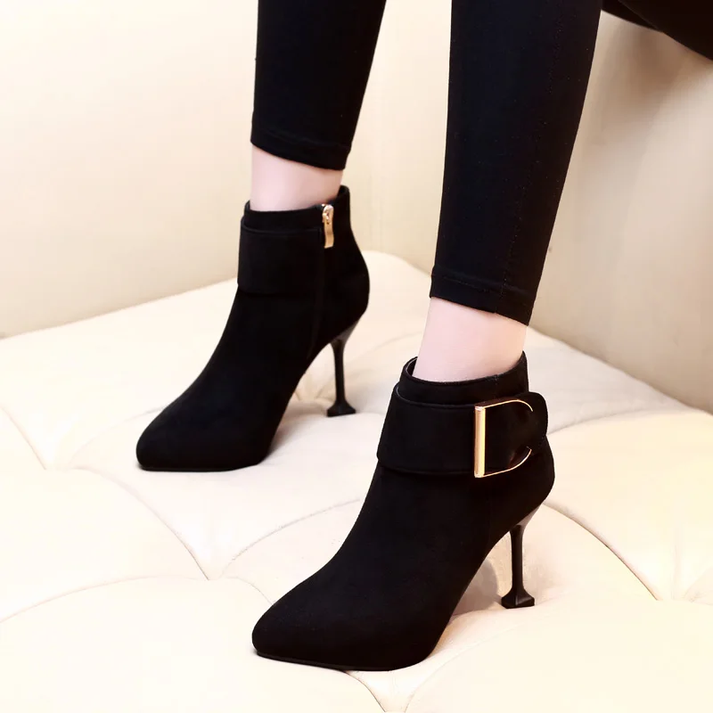 

2019 Women Sexy Ankle Boots 8.5cm Super High Heel Women Shoes Winter Autumn Party Shoes Black Pointed Toe Boot Shoes CH-A0067