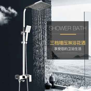 

Quality Bathroom Stainless Chrome Shower Faucet with Square Rain Shower Hand and Head Shower Set Type