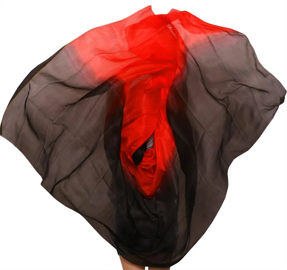 Шелк сценический реквизит для представления двойной Цвета краска для покрывал шарф Для женщин аксессуары для танцев танец Живота Шелковые Вуали черный+ красный 250*114 см