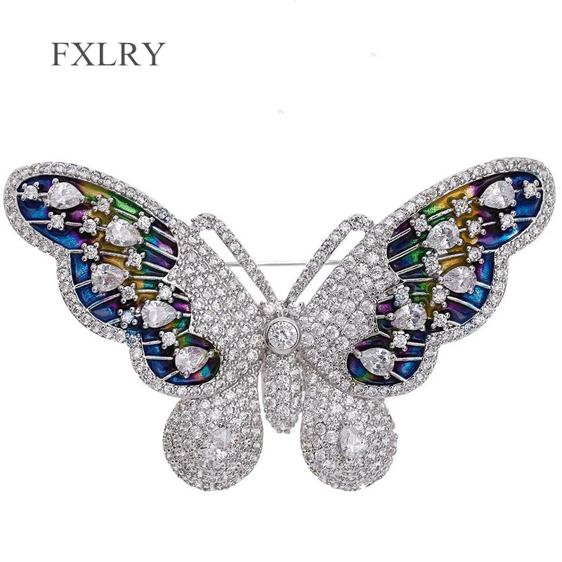 

FXLRY Elegant Fashion Jewelry Butterfly Insect Brooches For Women Wedding With Cubic Zirconia Sweater Brooch Accessories