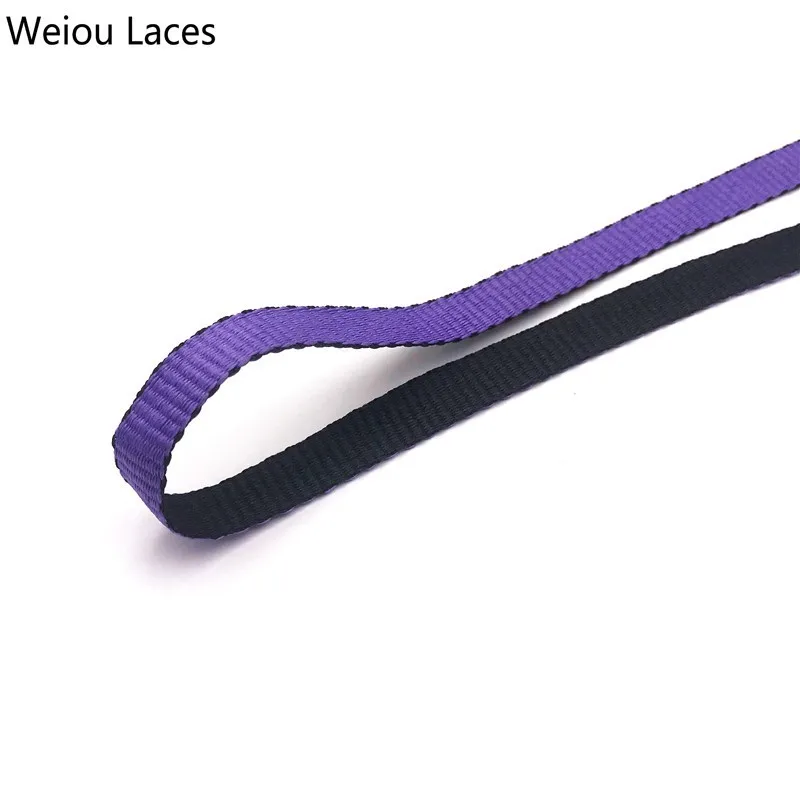 Weiou 8 мм комбинированные двухцветные двусторонние шнурки двухсторонние шелковые шнурки плоские шнурки двухцветные шнурки для спортивных ботинок - Цвет: 127	Black-Purple