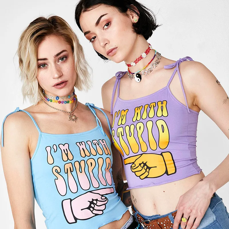 

Summer Streetwear Cute Basic Camis Women Crop Tops Sleeveless Tees Fashion Backless Sling Tank Tops Navel Bare Female