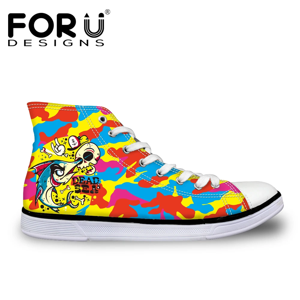 

FORUDESIGNS Fashion Cartoon Design Women Vulcanize Shoes 3D Dead Sea Printed High Top Casual Canvas Shoes for Ladies Flats Shoes