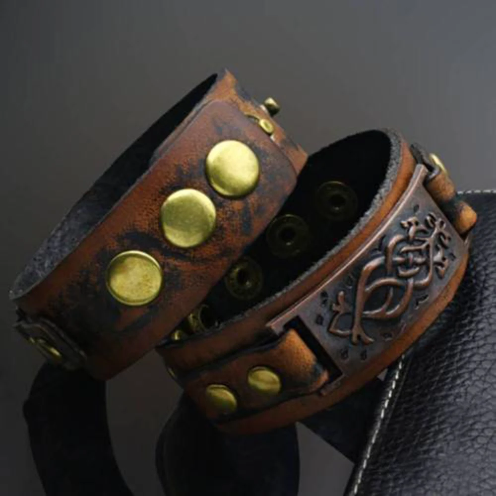 Винтажный панк широкий ремень мужской кожаный наручный браслет женские ювелирные изделия стимпанк готические браслеты из камней унисекс браслеты