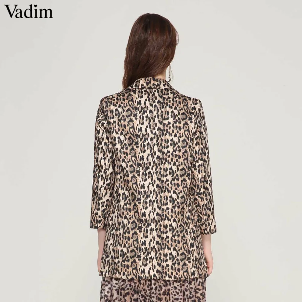 Vadim женский винтажный Леопардовый блейзер с карманами и зубчатым воротником, пальто с длинными рукавами, женская верхняя одежда, модные женские топы CA076