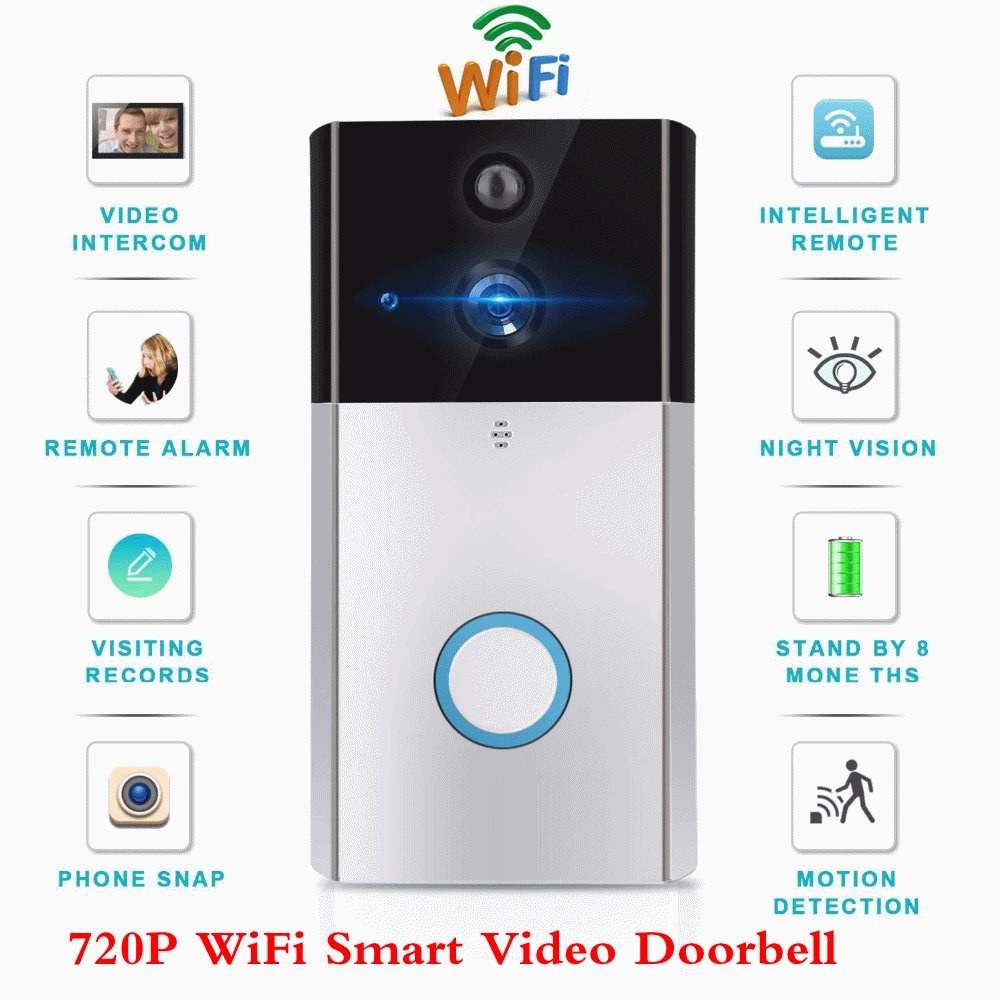 Смарт WiFi камера видео дверной звонок 720P HD Беспроводной Видео дверной телефон камера безопасности с PIR обнаружения движения ночное видение 1MP