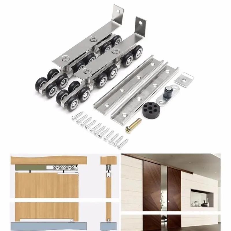 

2 sets Door Hanging Wheels Roller Sliding Wooden Door Wheels Roller Wheels Hangers Roller Cold Rolled Steel 12 wheels