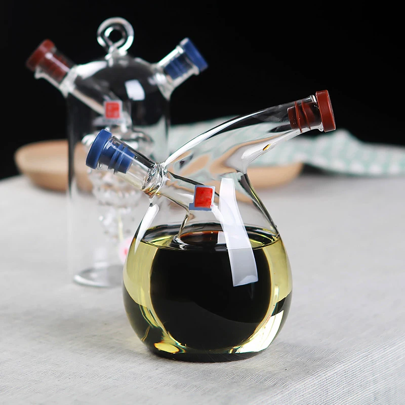 

Kitchen Two-in-One Oil Dispenser Creative Design Vinegar Cruet Olive Can Quality Oil Pourer Condiment Dispenser Bottle with Stop