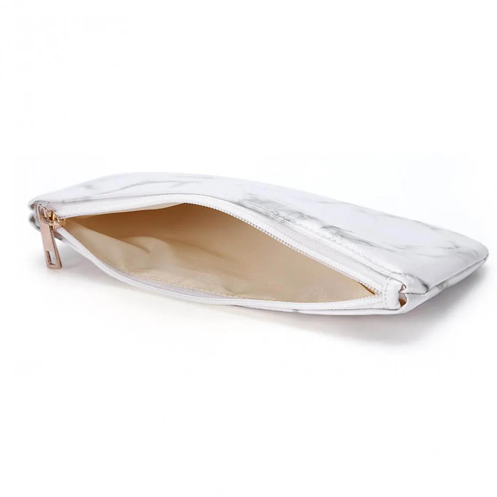 1 Pcs PU Brush Makeup Bag Zipper Closure Marble Handbag Pouch Beauty