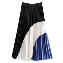 Женская контрастный колор блок Лоскутная миди юбка в английском стиле с высокой талией трапециевидная юбка в складку женская элегантная уличная