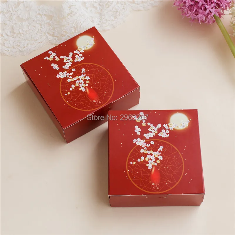 200pcs China Cantonese Red 4pcs 50g Ice Mooncake Gift Box Cookie Biscuit Boxes Pastry Egg Tart Packaging