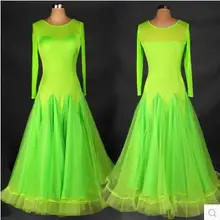 Бальный танцевальный костюм для взрослых кисея с длинным рукавом бальный танец светло-зеленое платье для женщин Бальные Танцевальные соревновательные платья