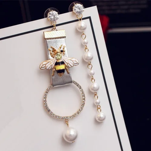

E111 Bee Pearls Long Brand Designer Luxury Jewelry Pendientes Mujer Brincos Statement Earrings Jewlery For Women 2017