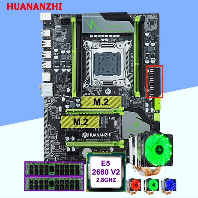 Best Price Discount motherboard set new HUANANZHI X79 Pro motherboard with DUAL M.2 slot CPU Intel Xeon E5 2680 V2 CPU cooler RAM 16G(2*8G)