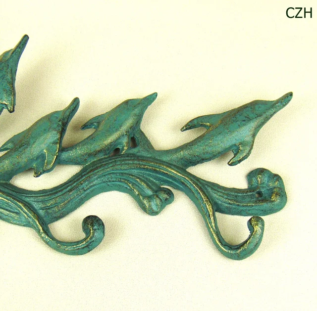 Творческий чугун Дельфин стены крюк Декоративные металлические морских животных вешалка устройство, Craft Орнамент Интимные аксессуары интерьер