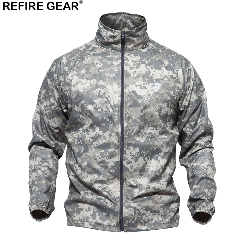 Refire gear летняя камуфляжная охотничья тактическая куртка мужская Тонкая водонепроницаемая военная ветровка куртка Солнцезащитная армейская куртка