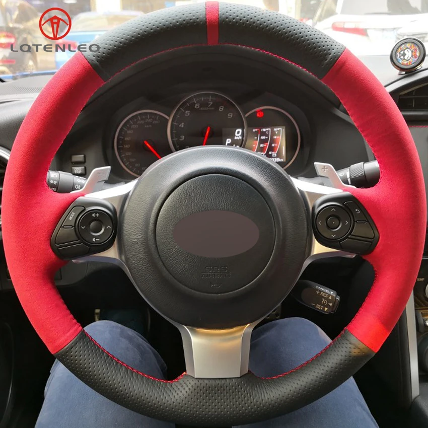 LQTENLEO черный натуральная кожа красная Замша Чехол рулевого колеса автомобиля для Toyota 86- Yaris- Subaru BRZ