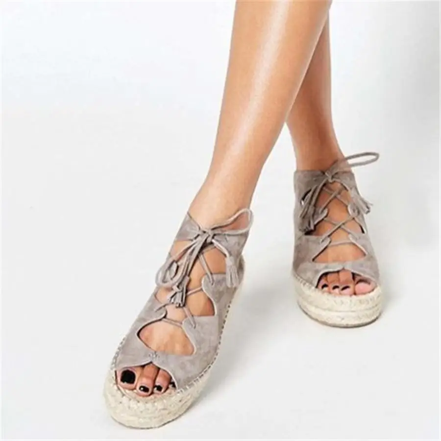 Women Sandals 2019 Summer Shoes Retro Gladiator Peep Toe Sandals Lady Roman Lace-up Platform Woven Wedge Sandals Sandalias Mujer