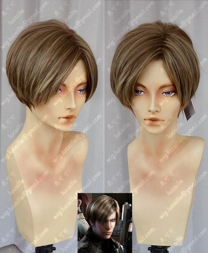 movie-leon-scott-kennedy-short-brown-color-highlights-styled-heat-resistant-hair-cosplay-costume-wig-free-wig-cap