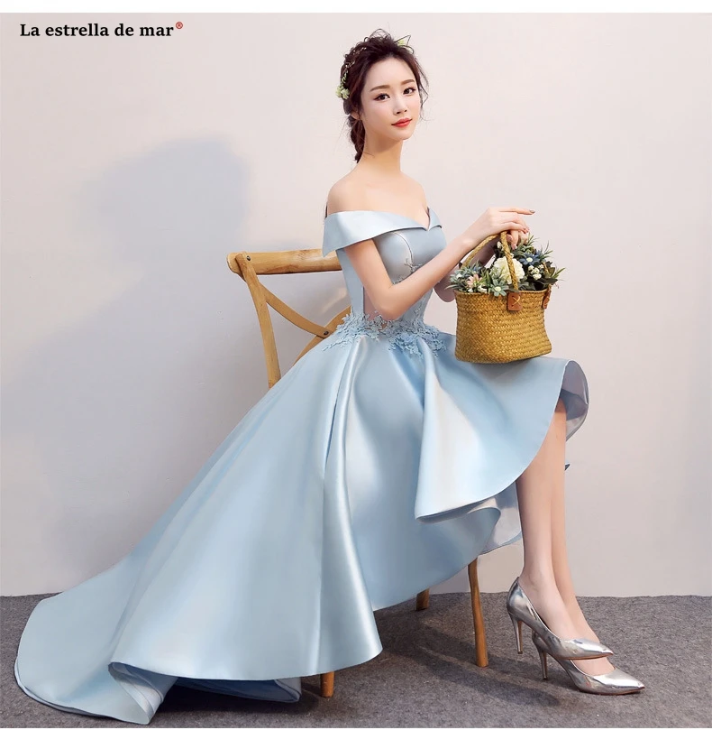 Vestidos de dama de honra Новое атласное платье кружевной вырез лодочкой синий серый высокая низкая Свадебная вечеринка на заказ платье vestido длинное платье для матери невесты