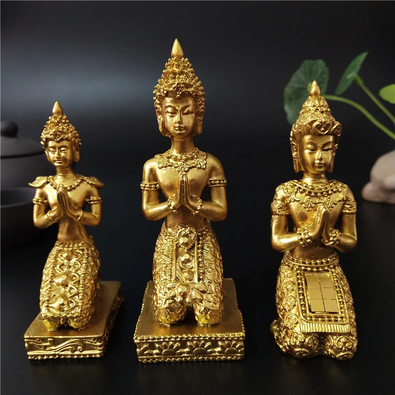 

Gold Thailand Buddha Statue For Home Garden Decoration Hindu Meditation Pray Buddha Sculpture Figurines Ornaments Crafts Statues