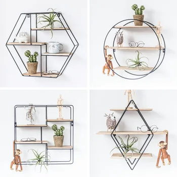 

Nordic literary wrought iron wall wall-mounted racks multi-layer geometric wall decoration background decoration XI321042