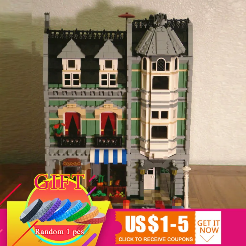 

15008 2462Pcs City Street Green Grocer set Compatible with 10185 Model Educational Building Blocks children DIY Toys