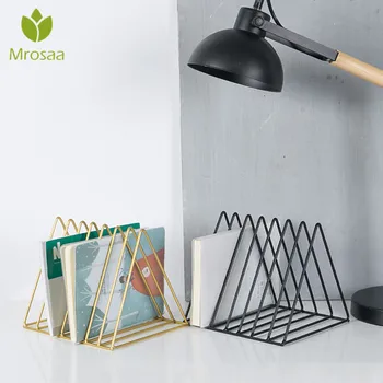 

Nordic triangle simple wrought iron desktop storage rack shelf file magazine Bookend office rack Stationery Organizer Holder