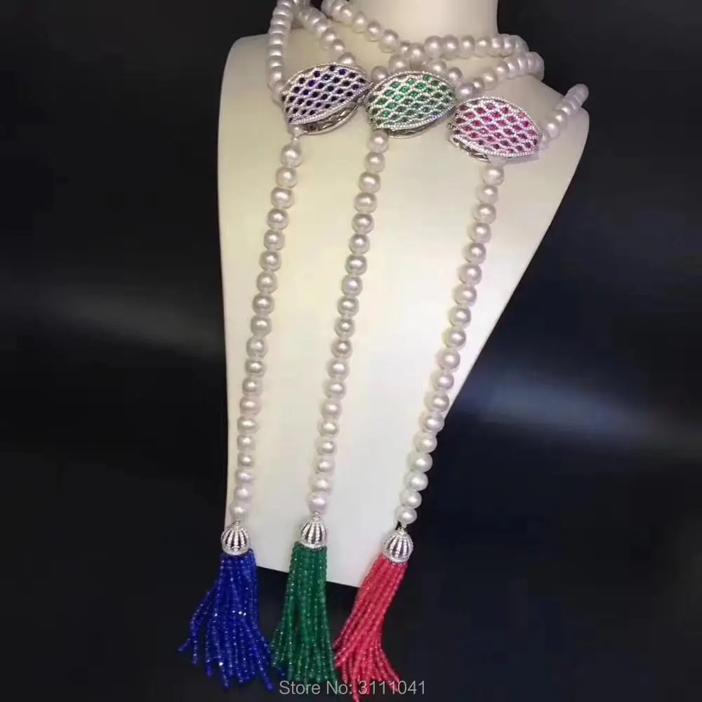 

freshwater pearl white near round and jade necklace 30inch FPPJ wholesale beads nature