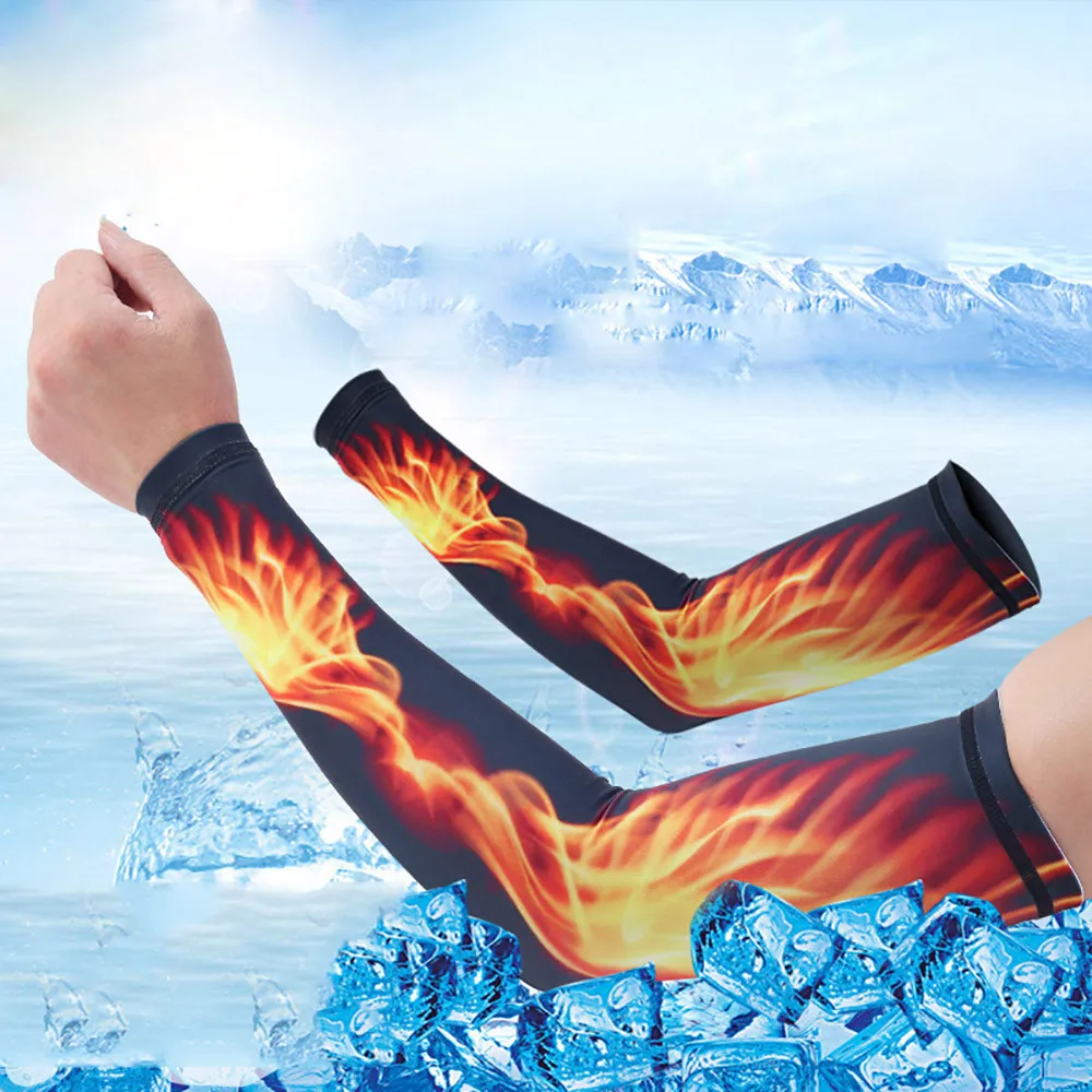 Men and women summer arm sets of flame sunscreen ice silk protective sleeves fitness bicycle arm sets of protective gear  40M15 (1)