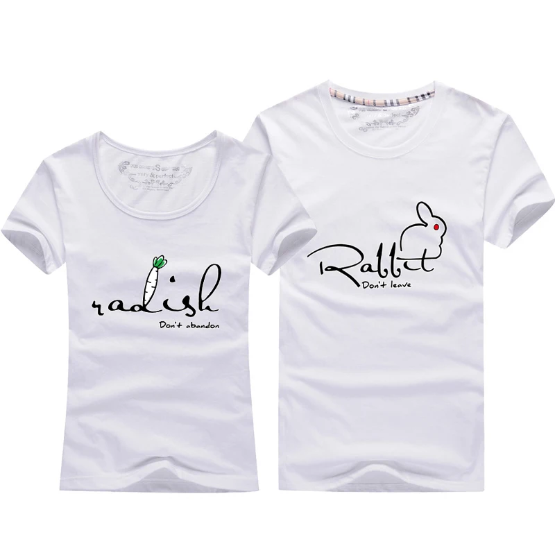 2018 High Quality Couples T Shirt Rabbit & Radish Printing Couple Clothes Summer Women Men Cotton Short Sleeve For Lovers