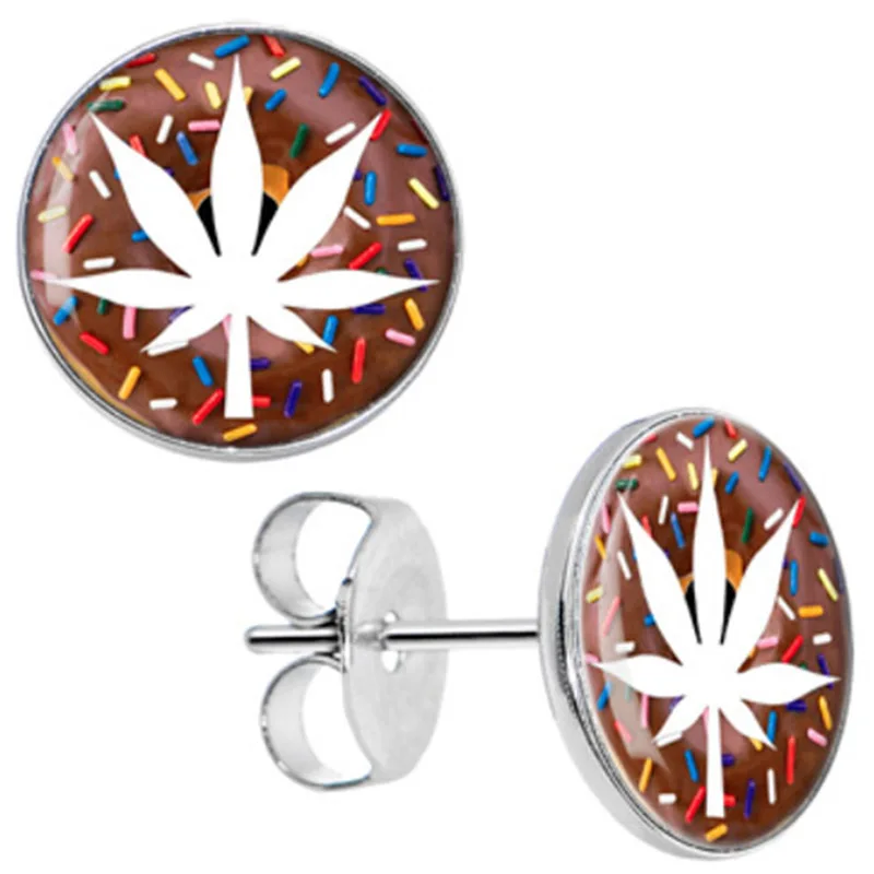 Sprinkled Doughnut White Pot Leaf Stud Earrings