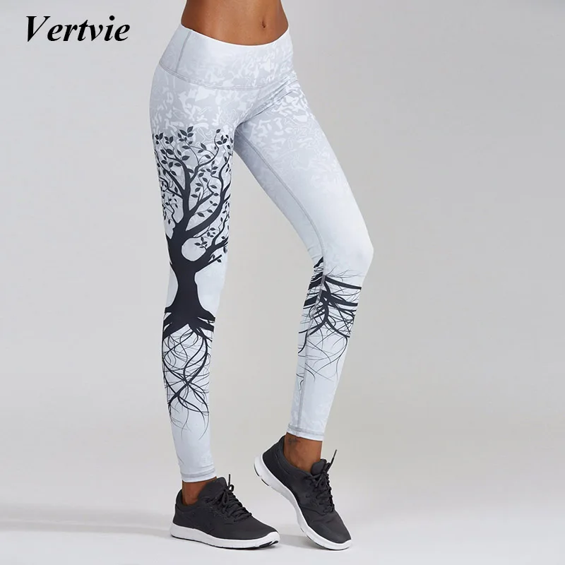 Vertvie 2017 Tree Pattern Sport Leggings Tights Printed Yoga Pants High Elastic Waist Push Up Running Fitness Gym Sportwear