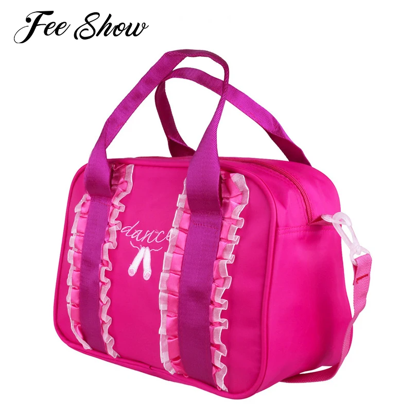 Fashion Kids Girls Ballet Bag Ruffles Embroidered Dancing Toe Shoes