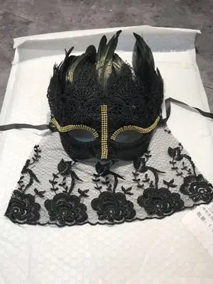 Карнавальная маска Венеция сцена Ретро Черное перо тайна вуаль маска для лица полная маска для лица Вечерние Маски для красоты - Цвет: Черный