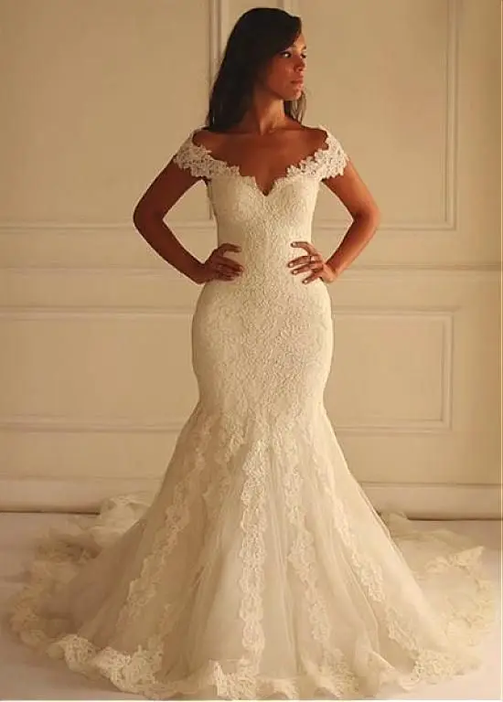 Elegant White Ivory Lace Wedding Dresses 2019 Off The Shoulder