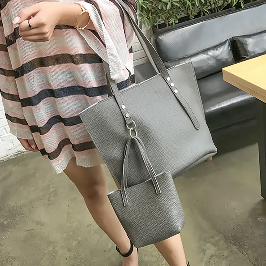 4Pcs Folding Women Big Size Handbag Tote Ladies Casual Pattern Leather Shoulder Bag+Crossbody Bag+Handbag+Wallet#3