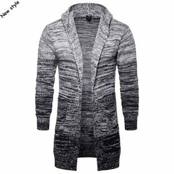 

Fashion 2019 Winter New long Men's long sleeve v-neck cardigan hooded sweaters thick casual mens knitted outerwear mens clothing
