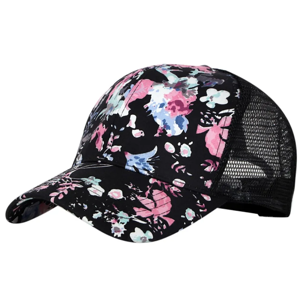 

Fashion Women Adjustable Baseball Hat Flower Print Hip-Hop Mesh Cap Shade snapback hat gorras casquette Drop shipping