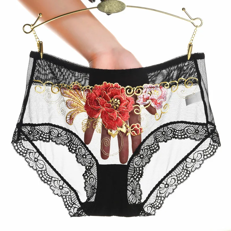 

Embroidered Underwear Women Sexy Cotton Mesh Lace Women's Low Waist Briefs Transparent Womens Underwear Lingerie Best Selling