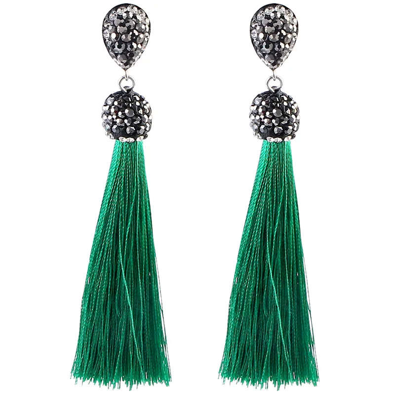 E5736 Trendy Drop Earrings Water DropWomenRhinestoneLongBohemianSilkDangleMetalBohoGold Tassel Earrings 2019 Jewelry CS241
