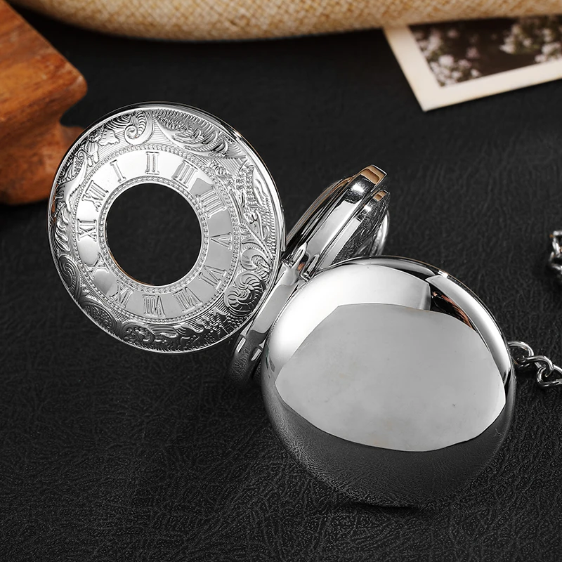 Роскошные серебряные механические мужские часы с двойным циферблатом в римском стиле, мужские часы с ручным заводом, механические карманные часы с цепочкой-брелоком, лучший подарок